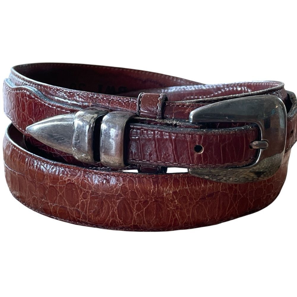 Vintage Stuart Kern American Leather Belt Mahogany Brown with Silver Buckle 36”